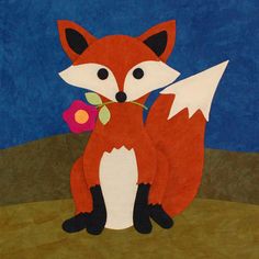 a painting of a red fox holding a flower