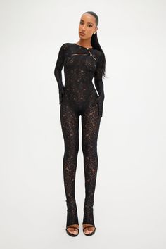 Fleur Noir Lace Catsuit – BRIELLE Full Bodysuit Outfit, Lace Jumpsuit Outfit, Catsuit Outfit, Black Catsuit, Chest Opening, Full Body Suit, High Fashion Outfits, Body Suit Outfits, Lace Jumpsuit