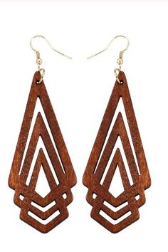 Wearable Wood Wednesdays. Use this day to focus on wearing wood jewelry. Show off your ecofriendly lifestyle! 🌏 Elegant Brown Chandelier Earrings, Chic Brown Drop Earrings, Modern Brown Drop Earrings, Brown Wooden Drop Earrings, Brown Wood Drop Earrings, Brown Wooden Earrings For Pierced Ears, Brown Wooden Dangle Jewelry, Elegant Brown Wooden Jewelry, Gold And Diamond Earrings