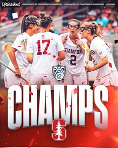 a group of women's lacrosse players huddle together in front of the words champs