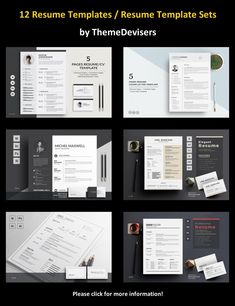 the professional resume template is shown in several different styles and colors, including black and white