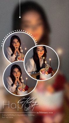 a woman holding a birthday cake with candles in front of her face and the words happy birthday written on it