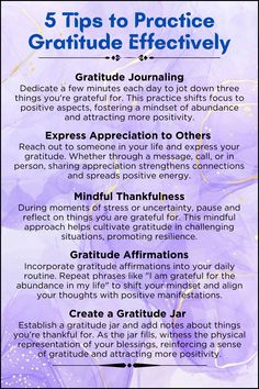 According to the Law of Attraction we manifest what we think in our life. And when we are grateful for something , obviously there is a good reason, which means we are thinking positive.

1. Gratitude Journaling
2. Mindful Thankfulness
3. Express Appreciation to Others
4. Gratitude Affirmations
5. Create a Gratitude Jar Laws Of Manifestation, How To Show Gratitude To The Universe, Grateful Affirmations Law Of Attraction, Gratitude Affirmations Law Of Attraction, Crone Wisdom, Thinking Positive, Money Spells That Work, Manifestation Tips, Health Affirmations