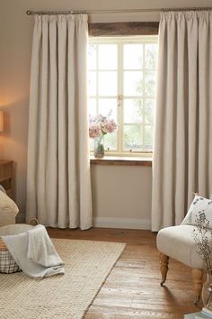 Curtains living room Curtains For A Small Window, Bedroom Curtains Two Windows, Bedroom Curtains Short Window, Pencil Pleat Curtains On Pole, Window Treatments Small Windows, Curtain On Small Window, Scandi Curtains Living Rooms, Curtain Colours For White Walls, Pencil Pleat Curtains On Track