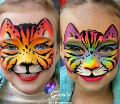 Wild Animal Face Paint, Rainbow Tiger Face Paint, Care Bear Face Paint, Zebra Face Paint, Kid Makeup, Tiger Face Paint, Lion Face Paint, Easter Face Paint, Facial Painting