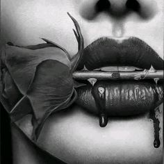 a black and white photo of a woman's face with lipstick dripping from her mouth