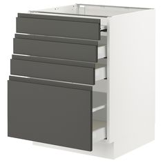 a white and grey cabinet with drawers