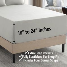 a bed with an extra deep pocketed mattress topper is shown in this image