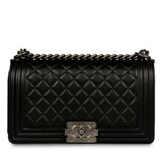 Chanel presents one of its highly-acclaimed and most sought after bags, the Chanel Boy Bag in size Old Medium in the wonderful and classic Boy Bag Combination of Black?ÿLambskin Leather and Ruthenium Hardware. As designed by Karl Lagerfeld, the Boy Bag collection was established to embody boyish charm and femininity. SPL Exterior   Black?ÿQuilted Lambskin?ÿLeather Old Medium size CC push-lock Antique Ruthenium?ÿhardware  Chain-link strap Immaculate condition - minimal/no sign of use   Serial number 22XXXXXX -?ÿYear of Production 2016/17  Interior   Black?ÿfabric grosgrain lining Single storage compartment  One large slip pocket Immaculate condition - no stains/marks  Full set - sold with dustbag, box and ity card  SPL  Height 15cm  Width 25cm  Depth 9cm Brown Chanel Boy Bag, Chanel Boy Bag Medium Vs Large, Chanel Le Boy Bag, Chanel Boy Bag Brown, Bag Collection, Timeless Handbag, Chanel Boy, The Boy, Black Quilt