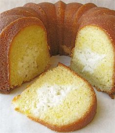 a bundt cake with one slice cut out