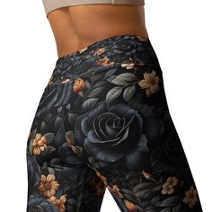 Black Rose High Waist Yoga Leggings Elevate your workout wardrobe with our Black Rose patterned High Waist Yoga Leggings! Made with 4-way stretch fabric, these leggings offer optimal flexibility and support for all your yoga, gym, or casual activities. The smooth and comfortable fabric provides a luxurious feel against your skin, ensuring maximum comfort throughout your workout. The high waist design offers extra coverage and support, allowing you to move with confidence and ease. With a stylish 4 Directions, Printed Yoga Pants, Black Roses, Workout Wardrobe, Legging Sport, Womens Leggings, Yoga Gym, Fitness Studio, Floral Leggings