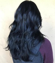 Blue Black Layered Hair Blue Black Hair Dye, Bright Blue Hair, Black Hair Dye, Blue Highlights