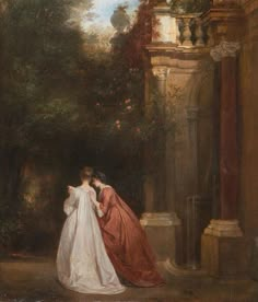 a painting of two women in formal dress