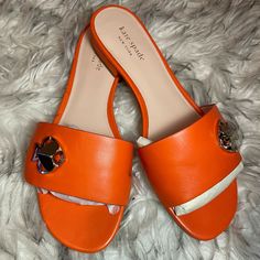 Worn Once Tag Still Attached To Bottom Leather Juicy Orange Fun And Flirty! Kate Spade Open Toe Sandals For Spring, Kate Spade Spring Open Toe Sandals, Chic Flat Orange Sandals, Chic Orange Flat Sandals, Kate Spade Synthetic Sandals For Spring, Kate Spade Spring Sandals With Open Heel, Kate Spade Open Heel Sandals For Spring, Chic Orange Flat Heel Sandals, Chic Kate Spade Synthetic Sandals