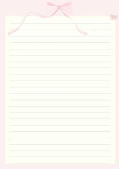 a pink lined paper with a bow on top