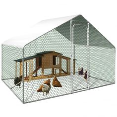 a chicken coop with chickens in it