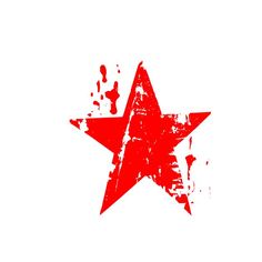 a red star with splattered paint on it