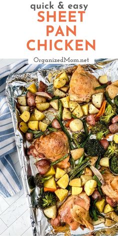 sheet pan chicken and veggies with text overlay