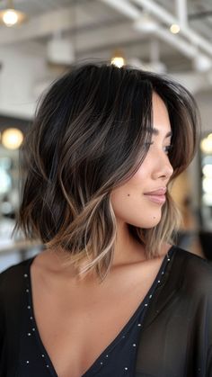 hair hairstyles,hair styles for long hair,hair cut,hair beauty,hair styles for medium hair,hair and skin and nails,hair hairstyling,hair length,hair straightener,hair drawing,hair cuts,hair colors #HairstyleTrends #HairTransformation #CurlyHairRoutine #BraidedHairstyles #HairColorInspiration #HairCareTips #ShortHairStyles #BalayageHair #WeddingHairstyles #HairAccessories #NaturalHair #HealthyHair #LongHairDontCare #MensHair #HairGoals #EasyHairstyles #HairGrowth #UpdoHairstyles #BlondeHair #HairProducts Highlights In Black Hair Short, Partial Highlights For Short Dark Hair, Brunette Balayage Bob Hair, Black Brunette Hair, Short Dark Fall Hair, Partial Highlights For Brunettes Short Hair, Short Dark Hair With Blonde Highlights, Brunette Balayage Hair Chin Length, Black Bob With Highlights