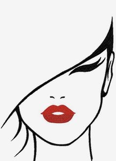 a drawing of a woman's face with red lipstick