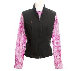 a women's vest with pink paisley sleeves