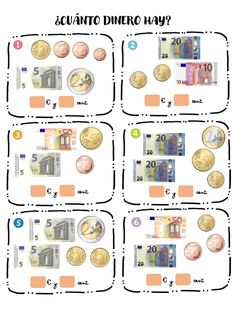 four different types of money are shown in this printable puzzle game, which includes coins and