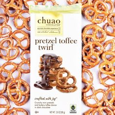 chocolate covered pretzel toffee twin in front of some pretzels