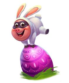 a cartoon bunny is riding on top of an easter egg