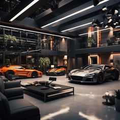 an image of a car showroom with sports cars