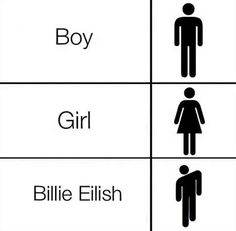 four different signs with the words boy, girl, and bilie elish on them