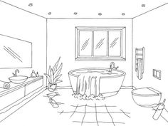 a drawing of a bathroom with a tub and sink