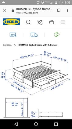 the bed frame is shown with measurements