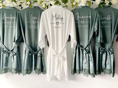 **Thank you so much for visiting our Etsy Shop** View our full collection over on our website https://www.avaappleblossom.co.uk These luxe satin robes--the ideal present for birthdays, weddings, hen parties, or spa days--will make your bridal party look drop-dead gorgeous for that all-important photo opportunity! Finishing touches include delicate lace detailing on the arms and hem. Get ready to wow! 100% soft polyester satin fabric with lace cuff Includes outer tie ❤ SIZES ❤ Our robes feature a Bride Robe Lace, Bride Dressing Gown, Personalized Robe, Photo Opportunity, Dream Wedding Decorations, Sage Wedding, Bridal Party Robes, Wedding Robe, Gown Bridal