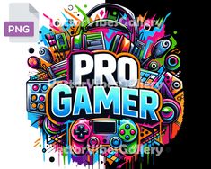 the pro gamer logo with colorful paint splattered on it