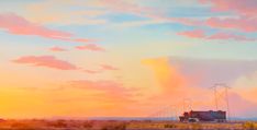 an oil painting of a sunset in the desert