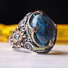 Turquoise Excellent Stone Ring, Turkish Handmade Silver, Vintage Men Man Ring, Gift for Him Husband, 925k Sterling Silver Ring All Sizes ABOUT PRODUCT   *   Material is 925K Sterling Silver and bronze   *   The stone is turquoise   *   Dimensions top of the ring: 15 mm * 20 mm   *   This product weight is 18.80 grams SHIPPING POLICY  We have economy and express shipping.  If you want, you can upgrade to express shipping. Delivery times: 3-12 business days > economy shipping 2-5 business days > express shipping RETURN POLICY  You can return the product within 30 days. ( after receiving ) For custom made products, return is not accepted. CUSTOMER SATISFACTION POLICY Your satisfaction is our priority. We guarantee you our products quality exceed its real value. All your questions will be answ Man Ring, Stone Ring, Signet Ring, Sterling Silber, Stone Rings, Gift For Him, Ring Gift, Handmade Silver, Sterling Silver Ring