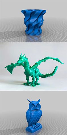 three different views of an origami style dragon with wings and tail, sitting in front of a white background