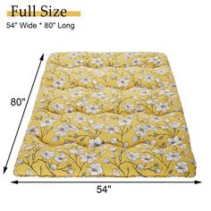 the full size mattress is shown with measurements for each side and bottom section, along with an additional pillow