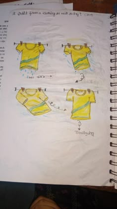 an open book with drawings of shirts on it and instructions for how to sew them