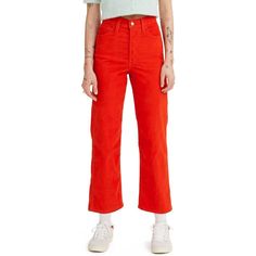 Levi’s Premium Ribcage Straight Leg Ankle Corduroy Red Pants/Sz:25/Nwt Brand New With Tags! Size: Available In Two Sizes:25x 27/Waist:26”/Hip:34”/Inseam:27”/Rise:11.5”/Size:30x27/Waist:'32"/Hip:40"/ Inseam:27:Rise:13" Color: Red-Valiant Poppy Materialcotton/2% Elastane/Polyester/Stretchy Gorgeous And Trendy Ribcage Corduroy Pants From Levi’s! Straight Leg/Ankle Length/ Super High Rise/Slim Through Hip! Button Fly Closure! If You Have Any Questions Please Let Me Know Via Message! Please Read The Red Corduroy Pants, Corduroy Pants Women, Cropped Cargo Pants, Black Mom Jeans, Distressed Mom Jeans, Cropped Wide Leg Jeans, Tapered Leg Jeans, Red Jeans, Straight Crop Jeans