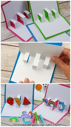 the instructions for how to make an origami card with pictures and text on it