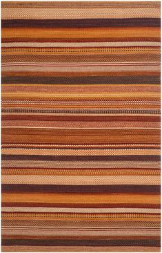 a brown and tan striped rug with vertical stripes on the bottom, in different colors