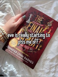 someone holding up a book that says, the final five is really starting to piss me off