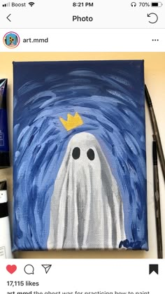 an acrylic painting of a ghost with a crown on it's head