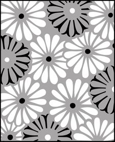 a black and white flower pattern on a gray background