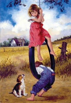 Just Hanging Around Countryside Jigsaw Puzzle Art Children, Art Et Illustration, Norman Rockwell, Country Art, On The Farm, Country Life, Vintage Images, Vintage Children, Beautiful Paintings