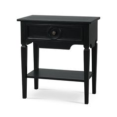 a small black table with one drawer open