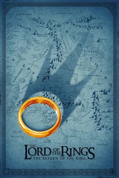 the lord of the rings movie poster with a golden ring in front of a blue background