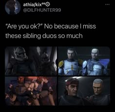 star wars memes with the caption that reads, are you ok? no because i miss these sibling duos so much