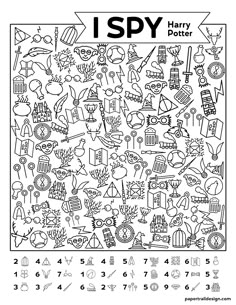 the harry potter coloring page is shown with numbers and symbols on it, as well as an